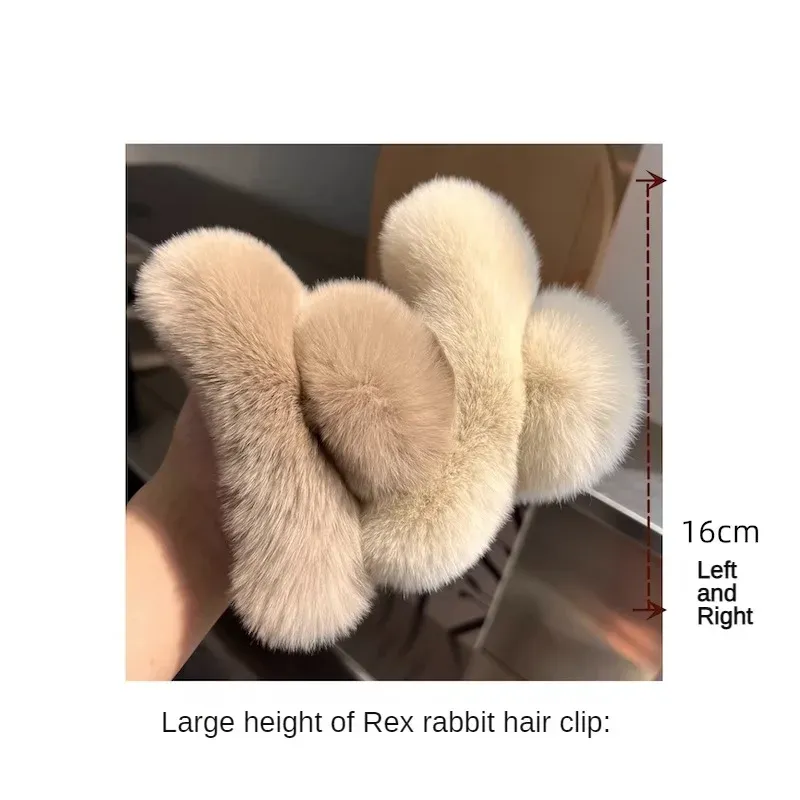 Pince à cheveux en fourrure de lapin Rex naturelle, vue d'ensemble