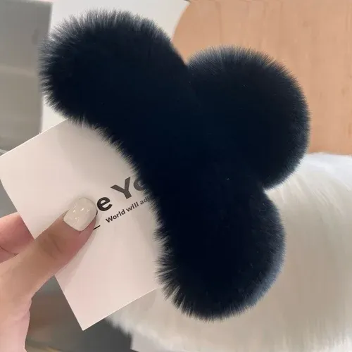 Pince à cheveux en fourrure de lapin Rex naturelle, grand modèle à griffe 9