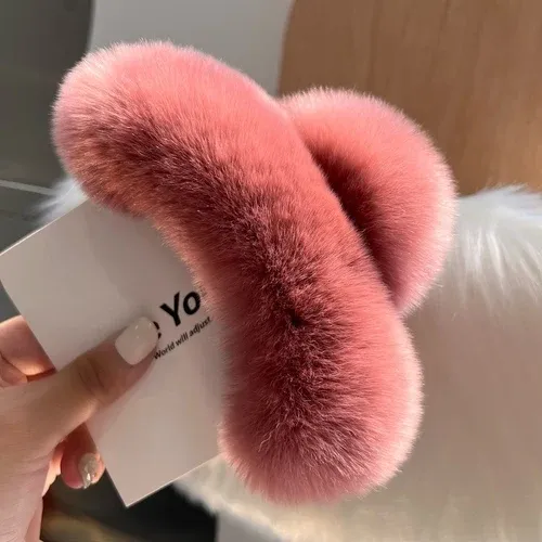 Pince à cheveux en fourrure de lapin Rex naturelle, grand modèle à griffe 23