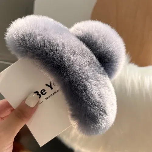 Pince à cheveux en fourrure de lapin Rex naturelle, grand modèle à griffe 25