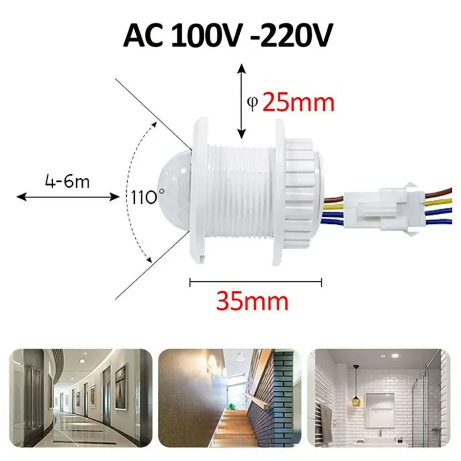 Détecteur de mouvement PIR 220 V/110 V pour éclairage, interrupteur automatique à délai réglable 4