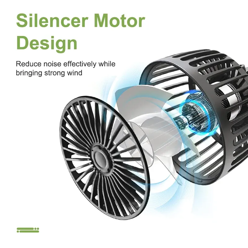 Ventilateur de voiture 360° à 3 vitesses, rechargeable par USB, à double tête et rotation réglable, pour siège arrière, utilisable en voiture et à la maison 2