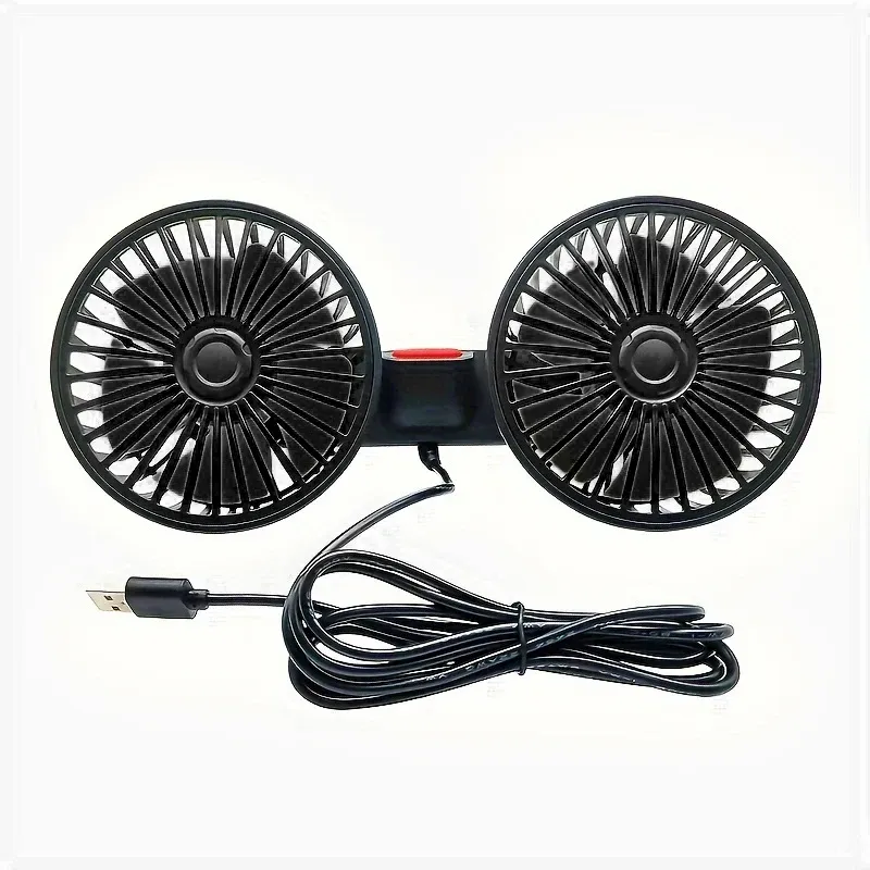 Ventilateur de voiture 360° à 3 vitesses, rechargeable par USB, à double tête et rotation réglable, pour siège arrière, utilisable en voiture et à la maison 7