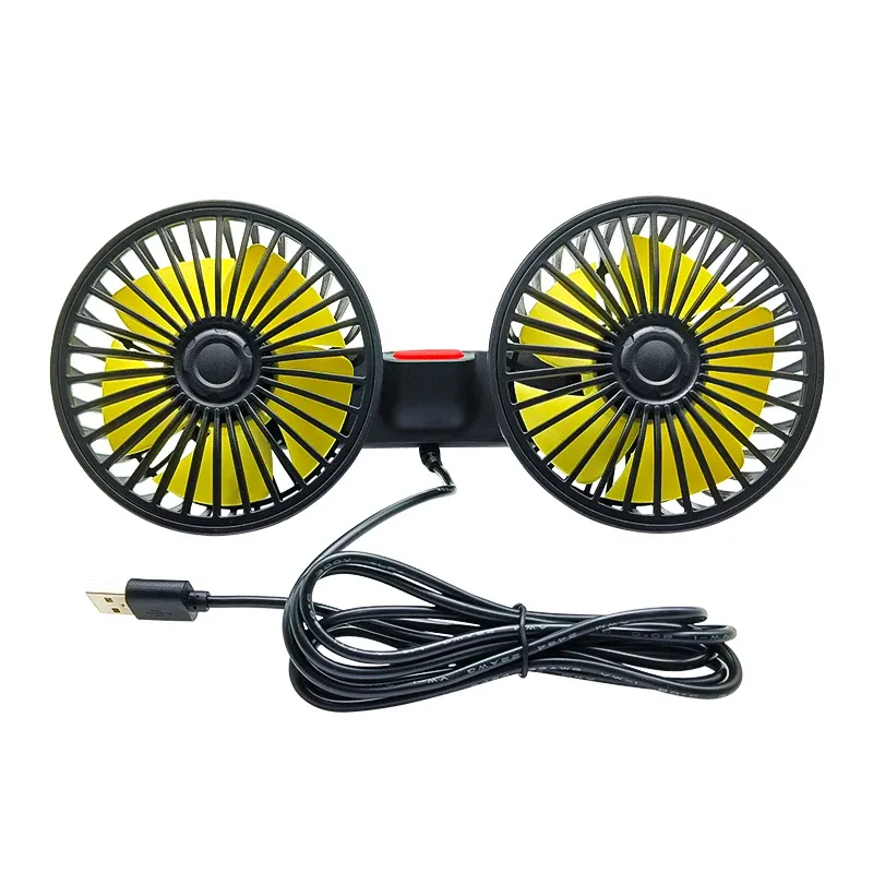 Ventilateur de voiture 360° à 3 vitesses, rechargeable par USB, à double tête et rotation réglable, pour siège arrière, utilisable en voiture et à la maison 10