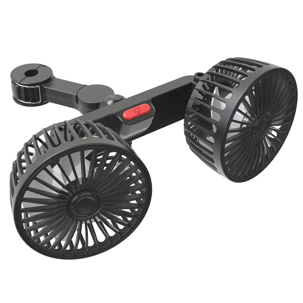 Ventilateur de voiture 360° à 3 vitesses, rechargeable par USB, à double tête et rotation réglable, pour siège arrière, utilisable en voiture et à la maison 9
