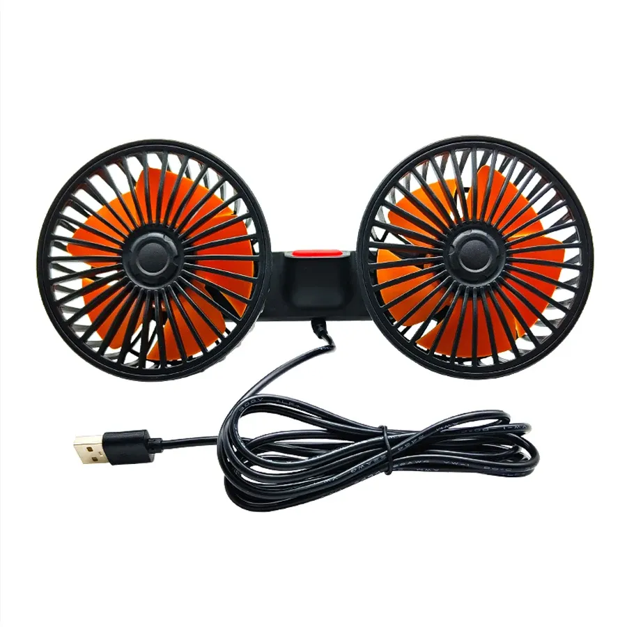 Ventilateur de voiture 360° à 3 vitesses, rechargeable par USB, à double tête et rotation réglable, pour siège arrière, utilisable en voiture et à la maison 8