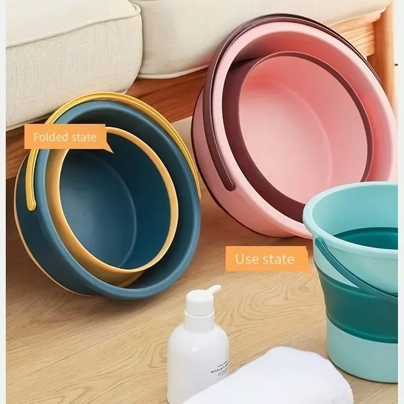 Seau pliant portable 5/10/17 L, seau multifonction en silicone épais pour le lavage de voiture et la pêche, seau pliable de camping 2