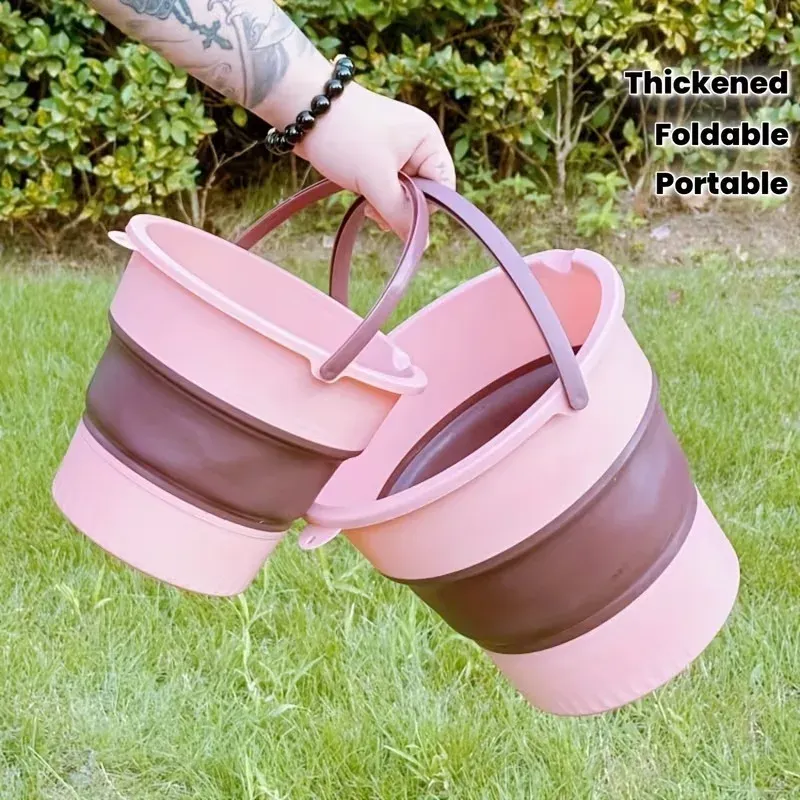 Seau pliant portable 5/10/17 L, seau multifonction en silicone épais pour le lavage de voiture et la pêche, seau pliable de camping - Image 1