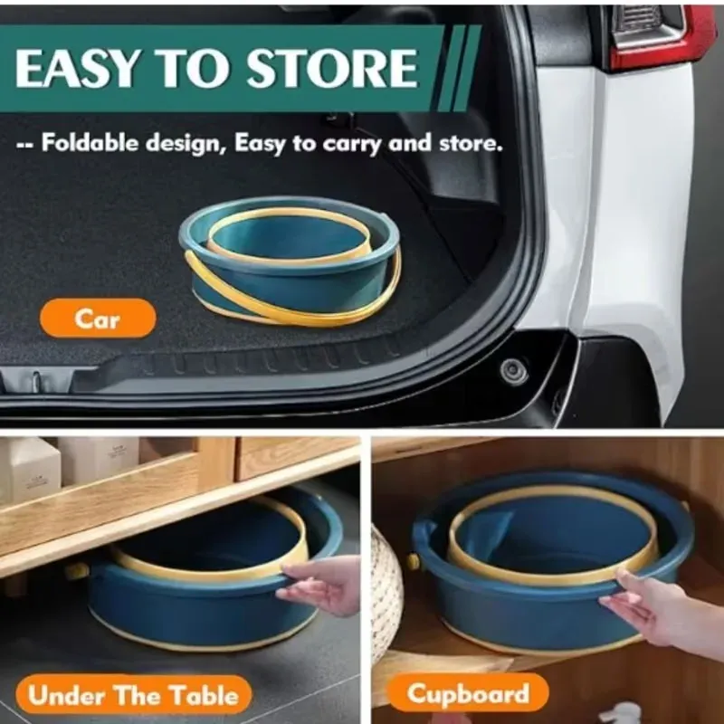 Seau pliant portable 5/10/17 L, seau multifonction en silicone épais pour le lavage de voiture et la pêche, seau pliable de camping 4