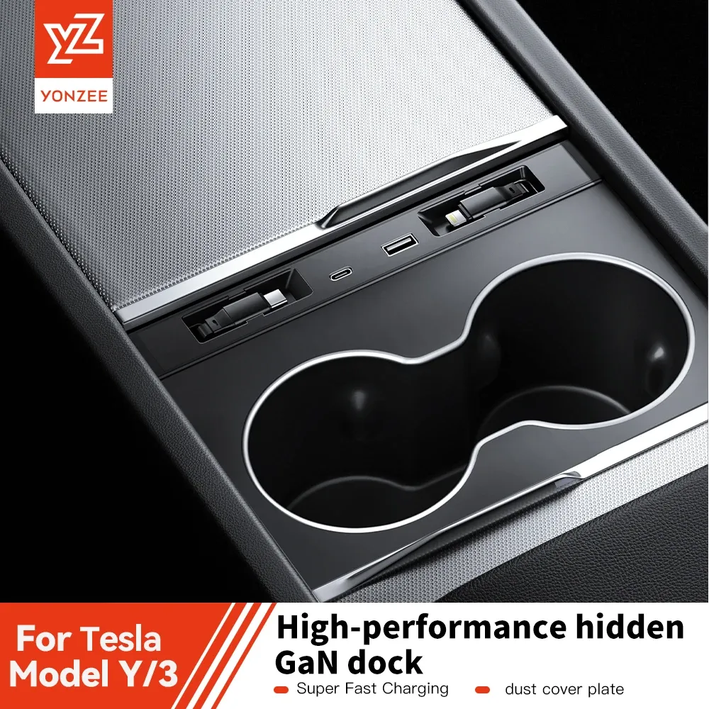 YZ pour Tesla Model 3/Y/YL Highland Juniper 2025 – Station d'accueil intelligente avec chargeur rapide 45 W et hub USB d'extension 1