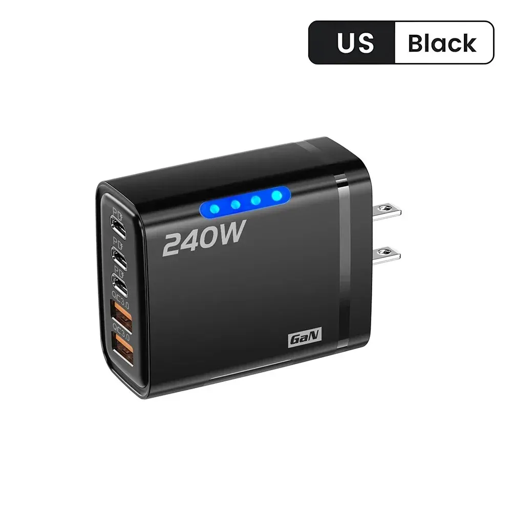 Chargeur USB-C 240 W à charge rapide, compatible QC 3.0 et PD, adaptateur mural pour iPhone, Samsung et Xiaomi 7
