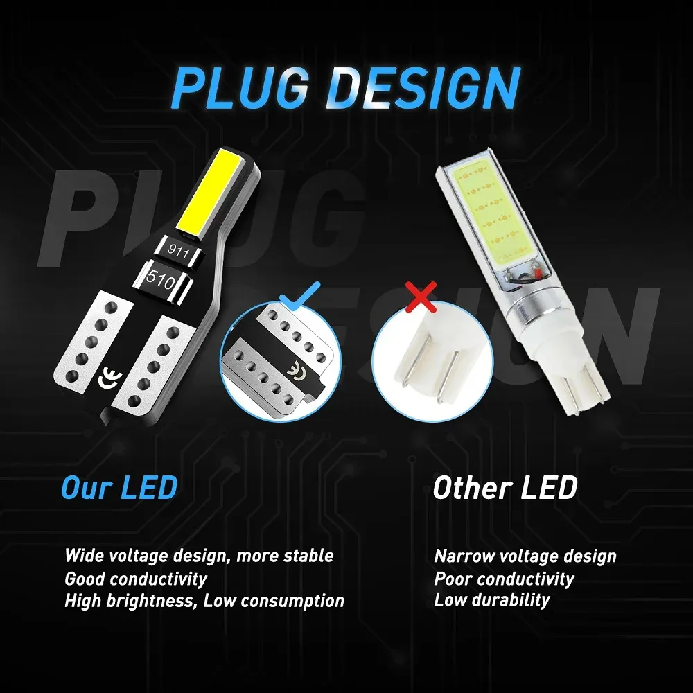 AUXITO Lot de 10 ampoules LED T10 W5W 168 2825 194 pour éclairage intérieur de voiture, blanc 6000K, 12V, compatibles Toyota Corolla 150, Camry 40 et CHR 3