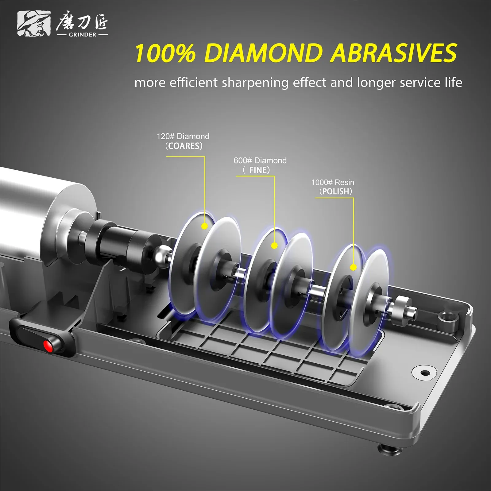 Affûteur électrique pour couteaux à trois vitesses, avec têtes de rechange diamant 100 %, compatible avec tous les couteaux de cuisine 3