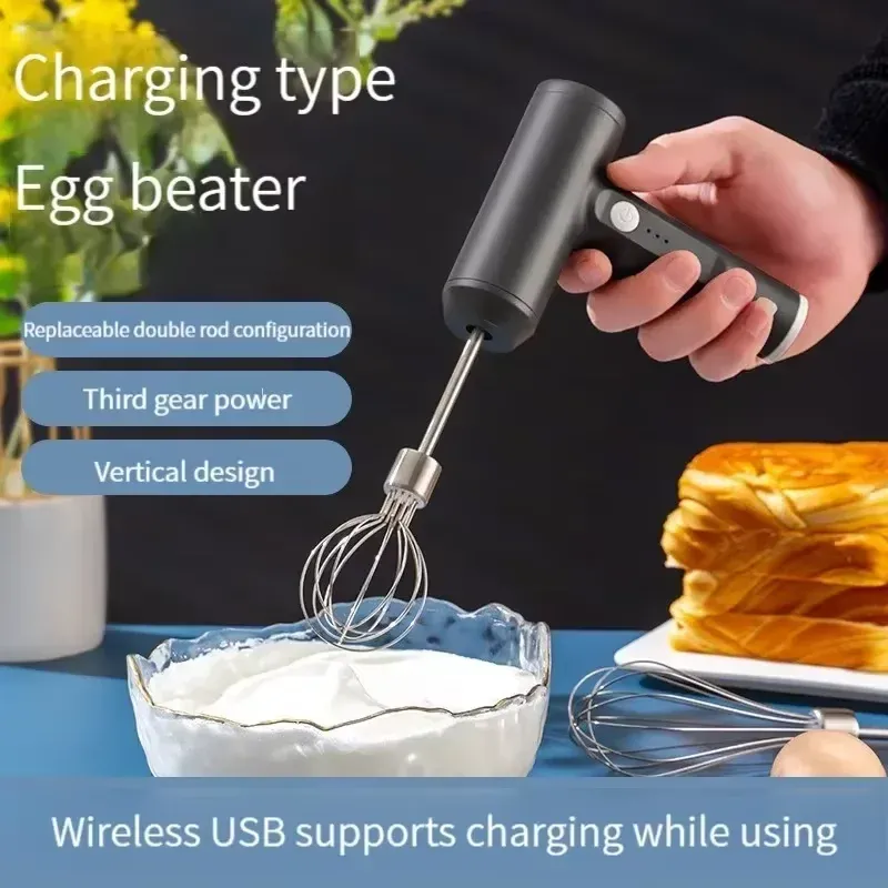 Mélangeur à main électrique sans fil portable à 3 vitesses, batteur à œufs pour la pâtisserie, la pâte et la crème, ustensile de cuisine 3