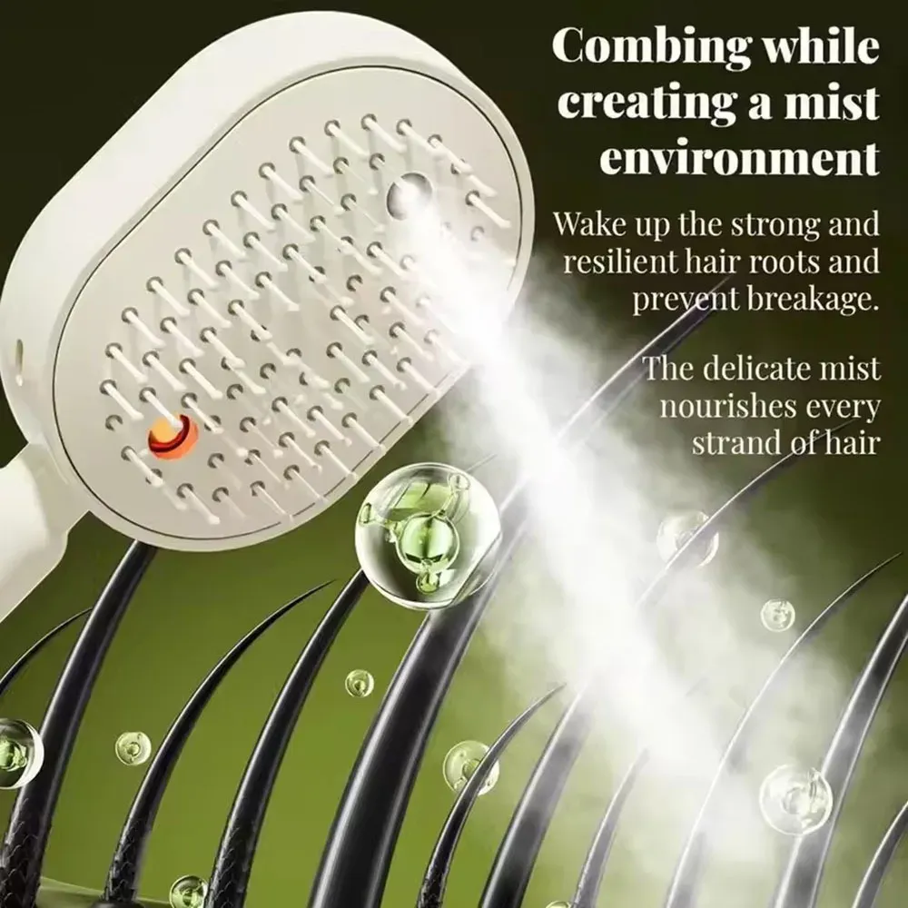 Peigne de massage électrique 3-en-1 à coussin d'air, auto-nettoyant, avec pulvérisateur et brosse vapeur à huile essentielle rechargeable 4