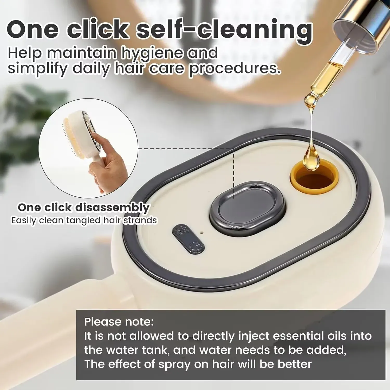 Peigne de massage électrique 3-en-1 à coussin d'air, auto-nettoyant, avec pulvérisateur et brosse vapeur à huile essentielle rechargeable 5