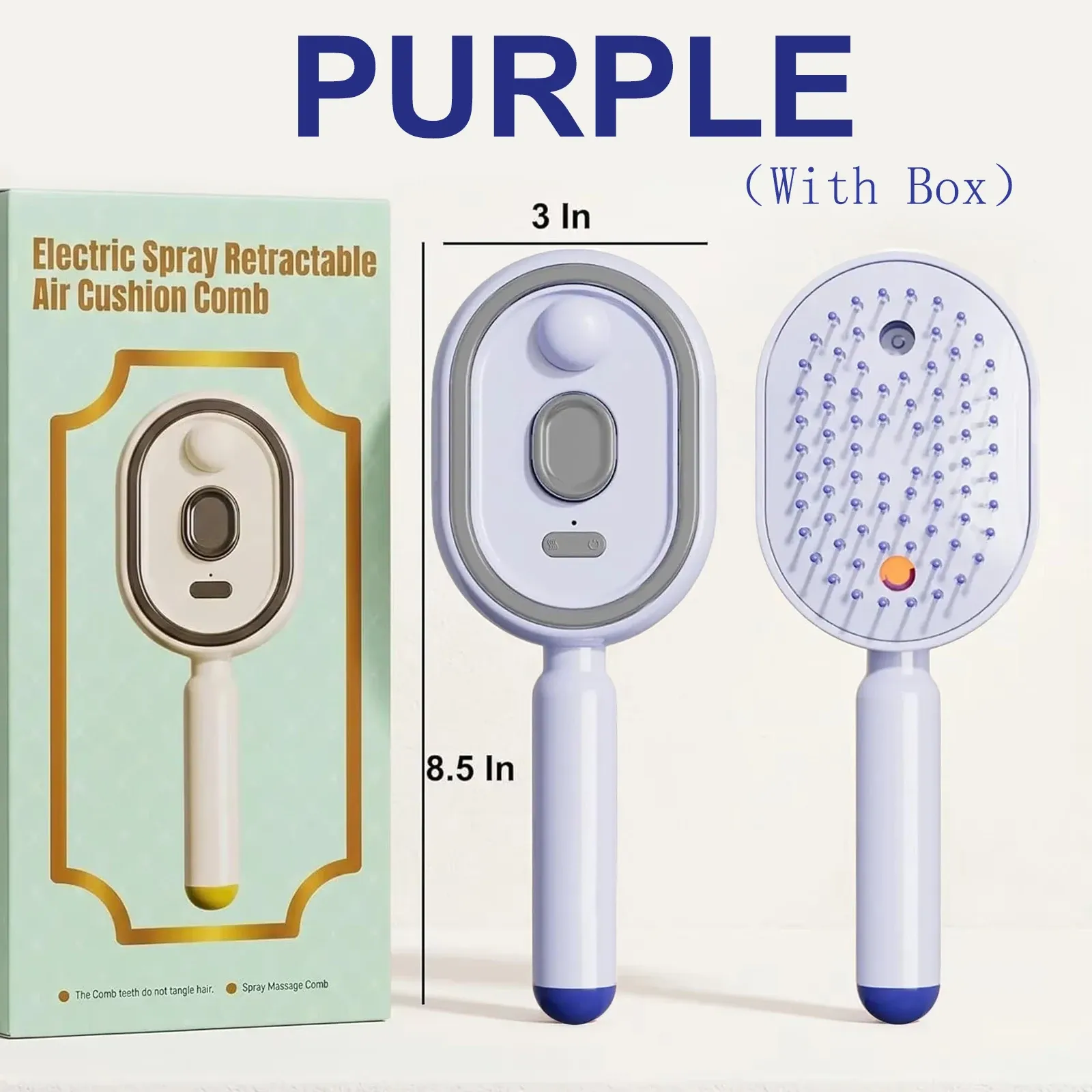 Peigne de massage électrique 3-en-1 à coussin d'air, auto-nettoyant, avec pulvérisateur et brosse vapeur à huile essentielle rechargeable 12