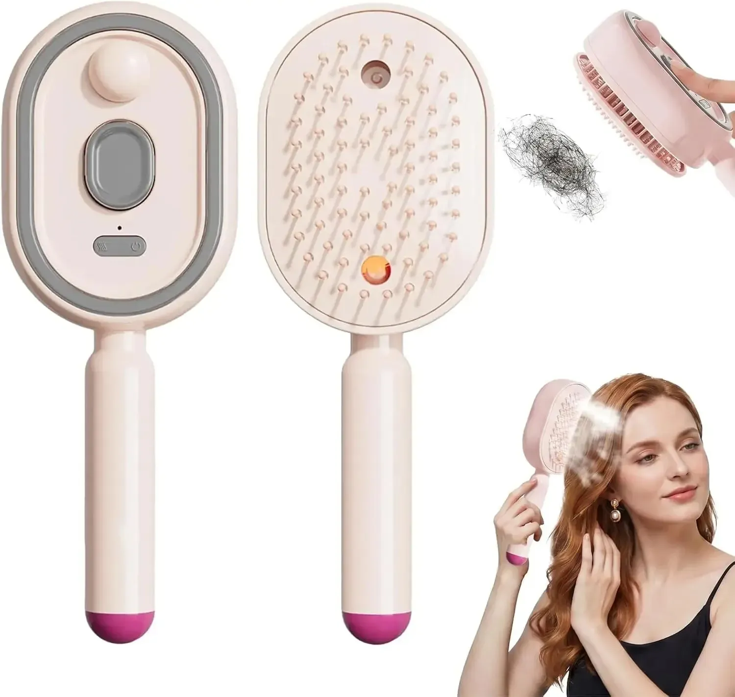 Peigne de massage électrique 3-en-1 à coussin d'air, auto-nettoyant, avec pulvérisateur et brosse vapeur à huile essentielle rechargeable 10