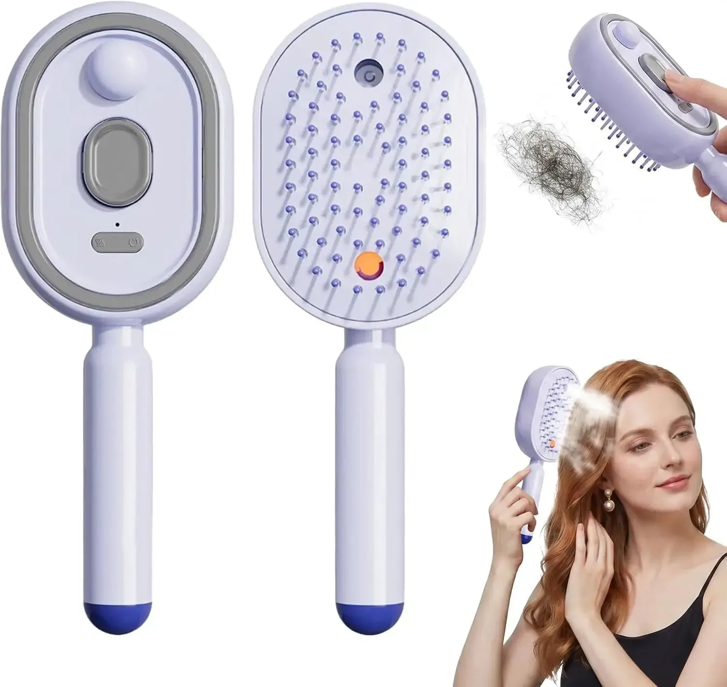 Peigne de massage électrique 3-en-1 à coussin d'air, auto-nettoyant, avec pulvérisateur et brosse vapeur à huile essentielle rechargeable 9