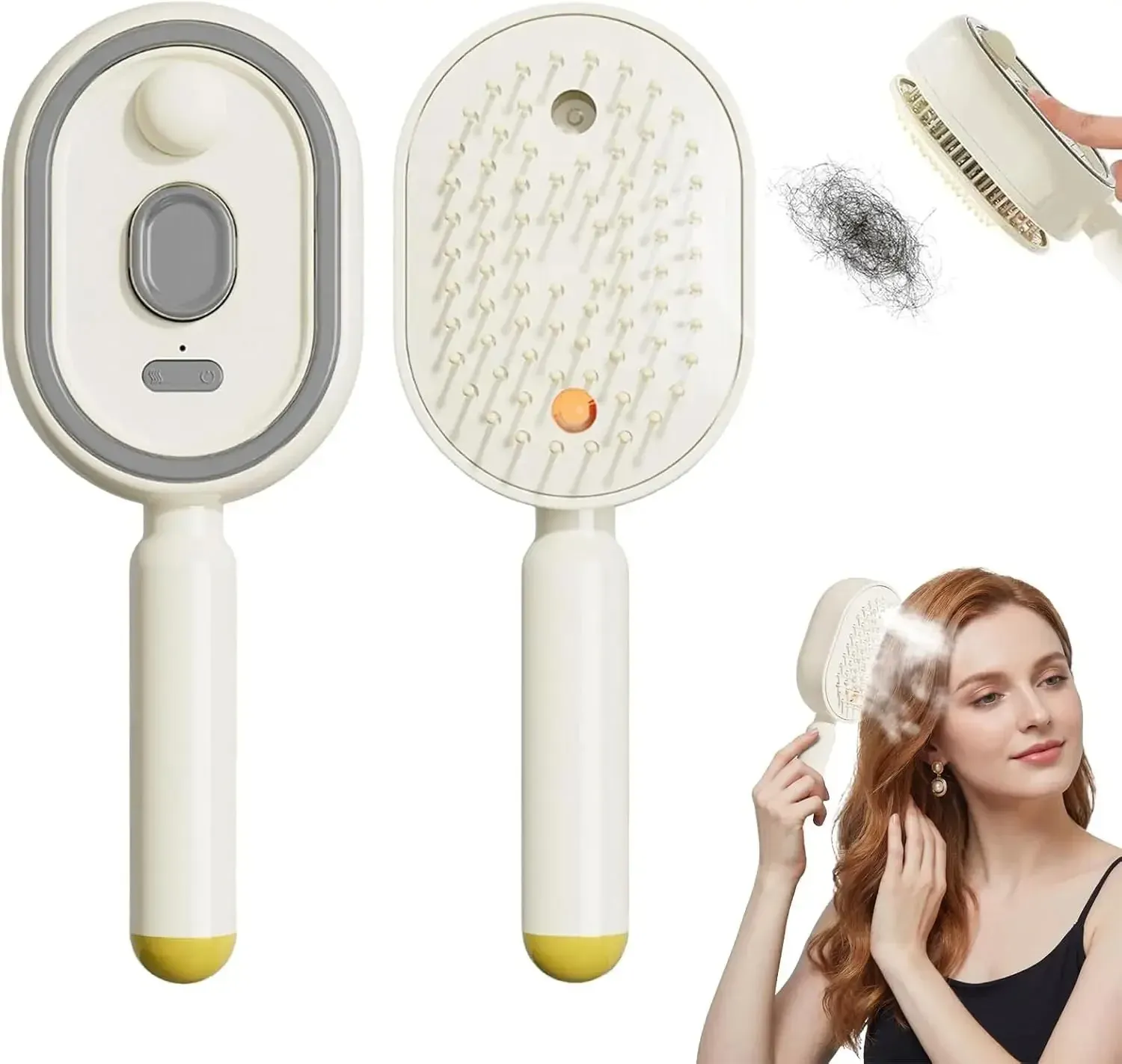 Peigne de massage électrique 3-en-1 à coussin d'air, auto-nettoyant, avec pulvérisateur et brosse vapeur à huile essentielle rechargeable 8
