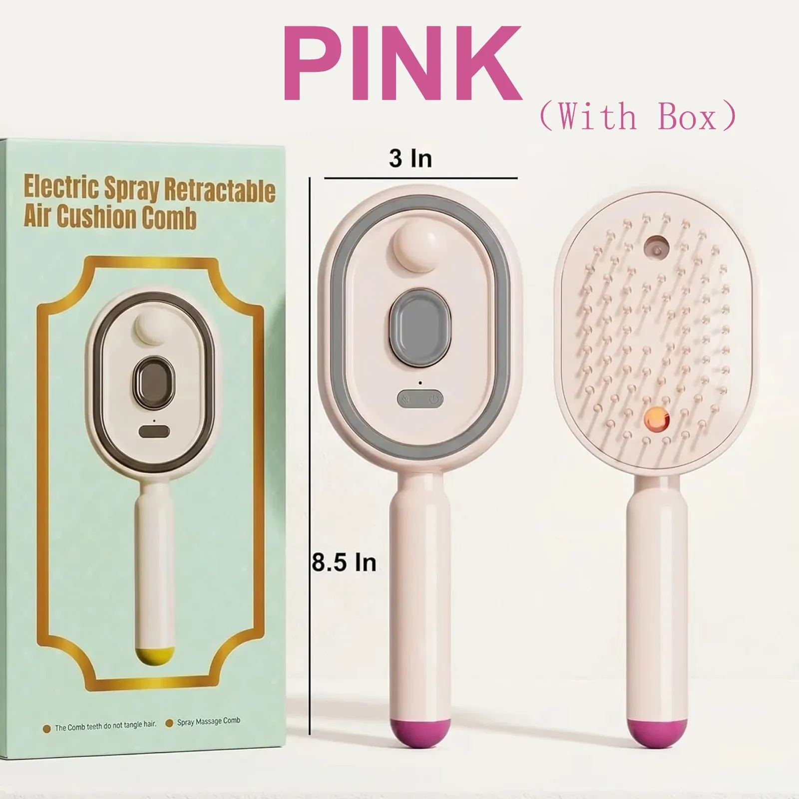 Peigne de massage électrique 3-en-1 à coussin d'air, auto-nettoyant, avec pulvérisateur et brosse vapeur à huile essentielle rechargeable 7