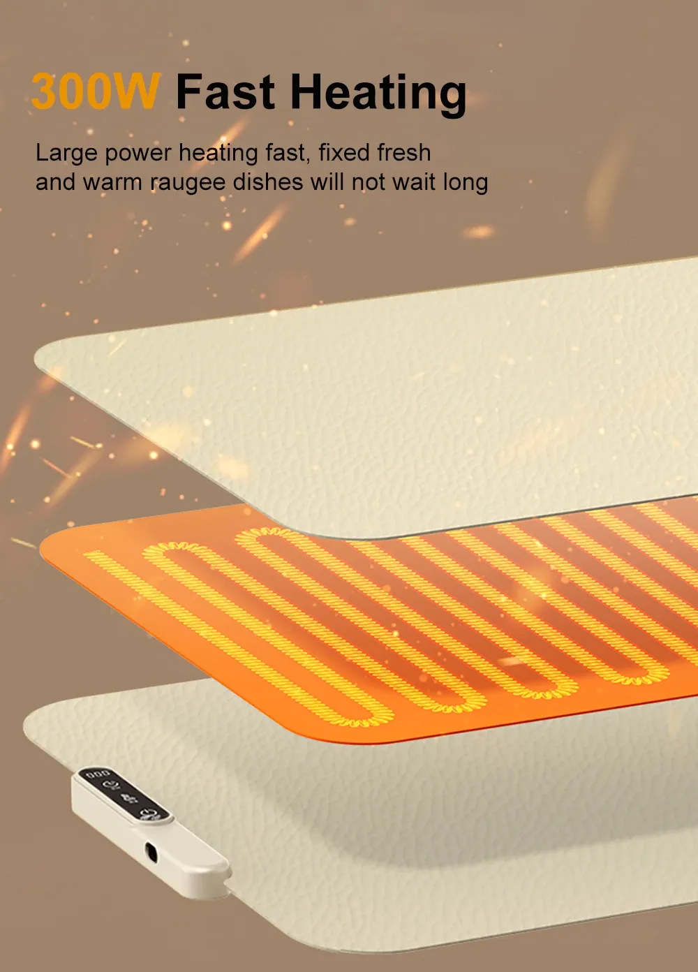 Tapis chauffant avec plats variés