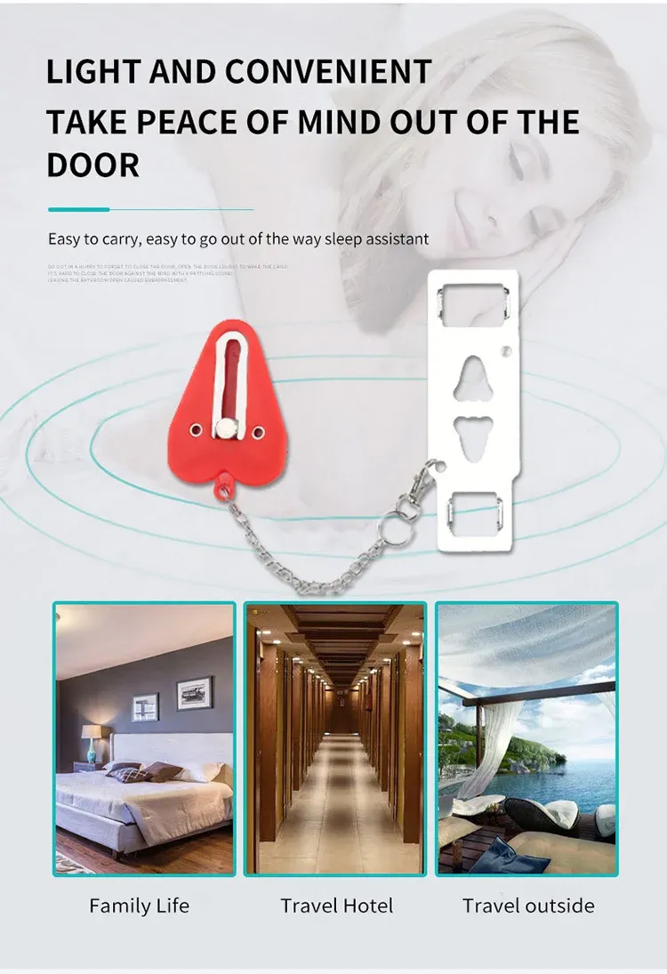 Verrou de porte portable, cadenas de sécurité à double orifice en métal, verrou de sécurité antivol pour la maison et la chambre d'hôtel 4