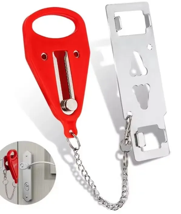 Verrou de porte portable, cadenas de sécurité à double orifice en métal, verrou de sécurité antivol pour la maison et la chambre d'hôtel 12