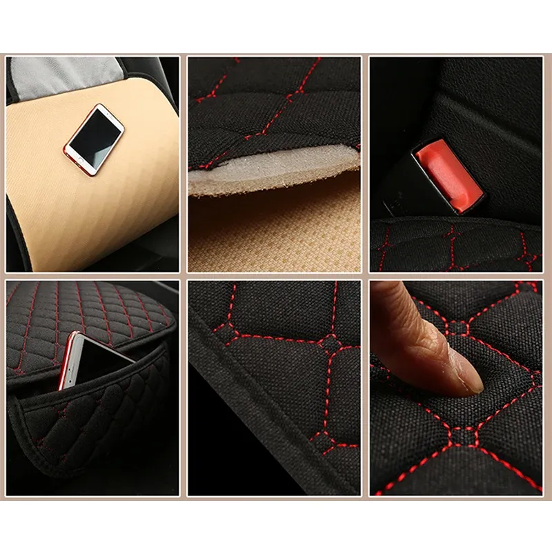 Housse de protection universelle pour siège auto en lin, avant et arrière, idéale pour l'été, coussin de siège, compatible berline, SUV et pick-up, accessoires d'intérieur automobile 5