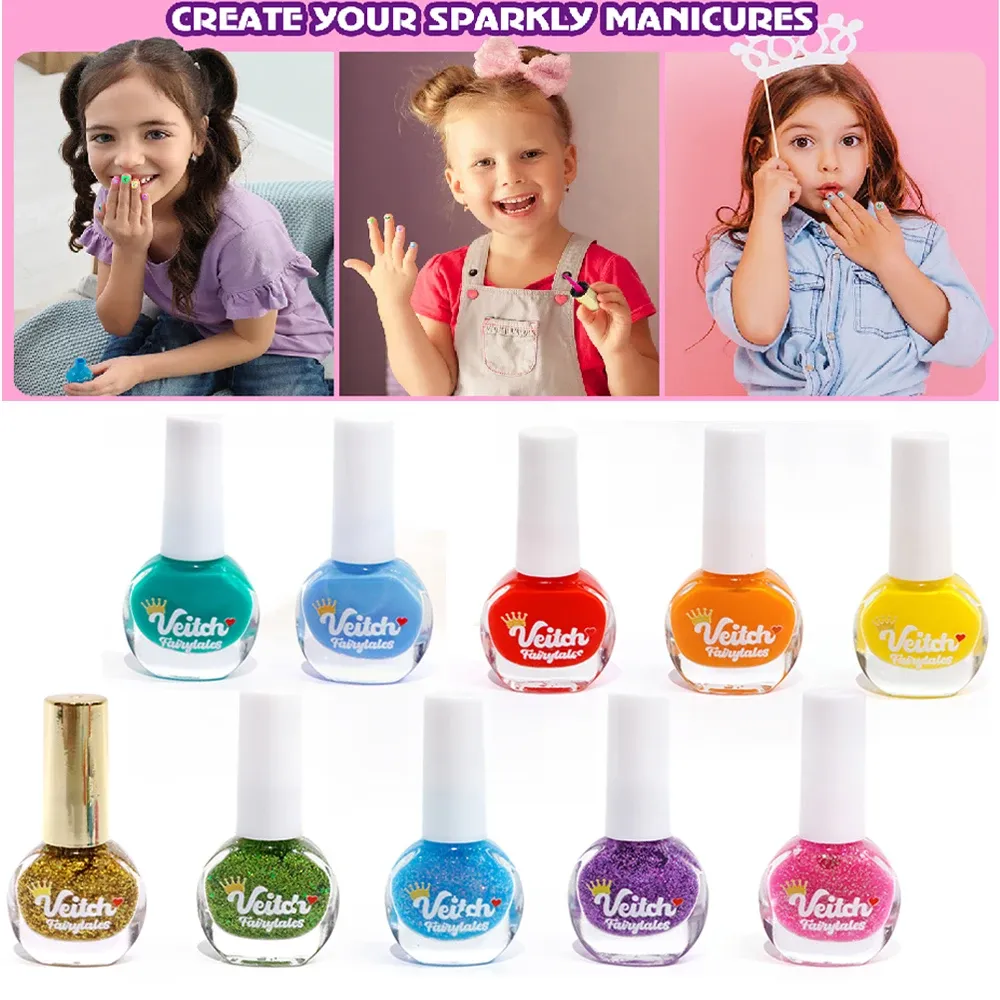 Ensemble de vernis à ongles non toxiques pour enfants à base d'eau, séchage rapide et pelable, kit de nail art DIY