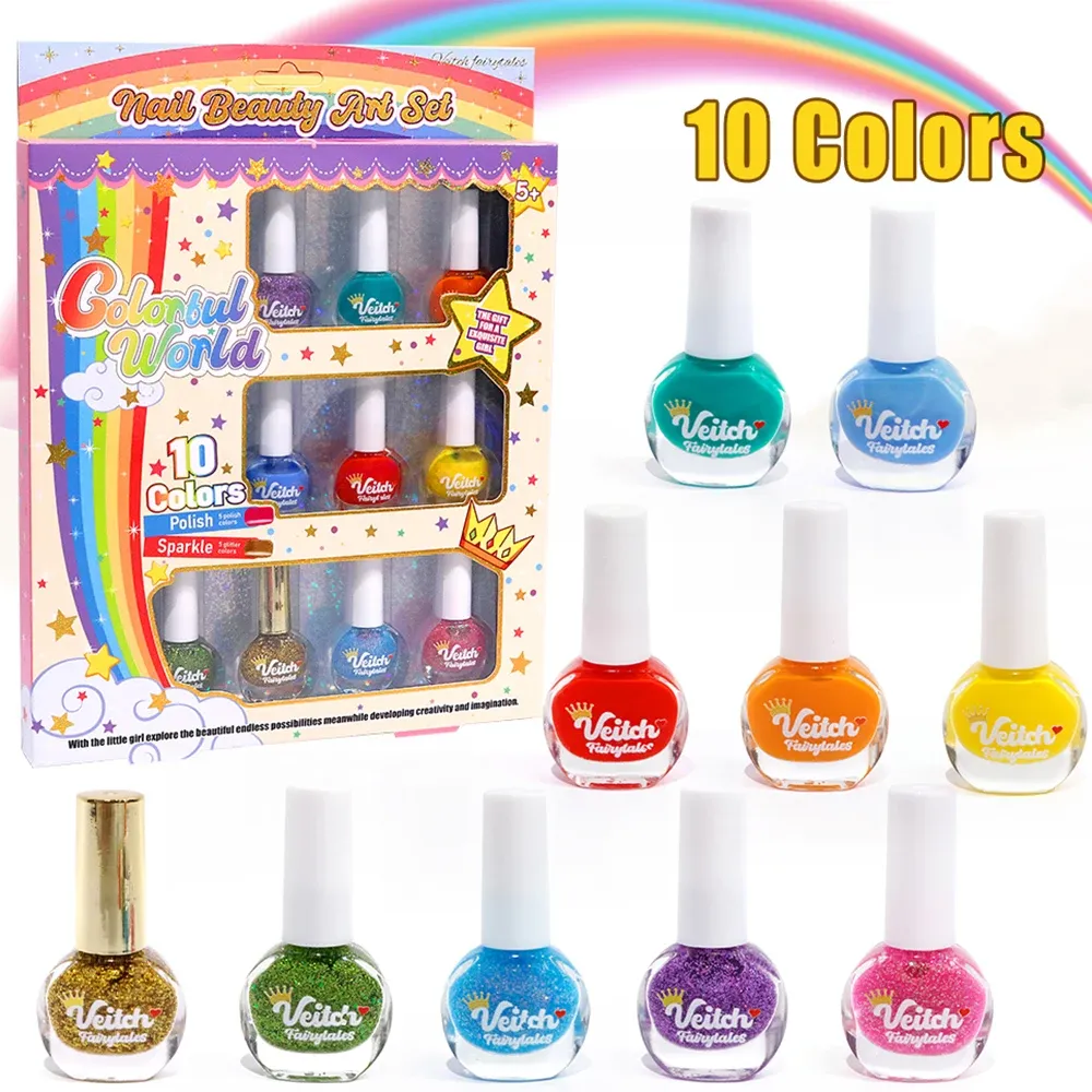 Ensemble de vernis à ongles non toxiques pour enfants à base d'eau, séchage rapide et pelable, kit de nail art DIY 10