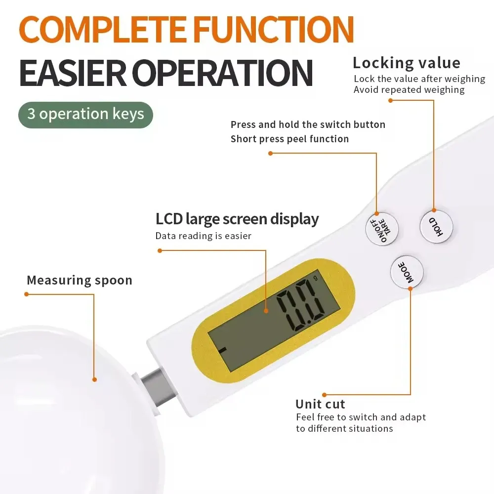 Balance de cuisine numérique avec mini cuillère doseuse, écran LCD, fonction tare, pesée de 0,1 à 500 g 4