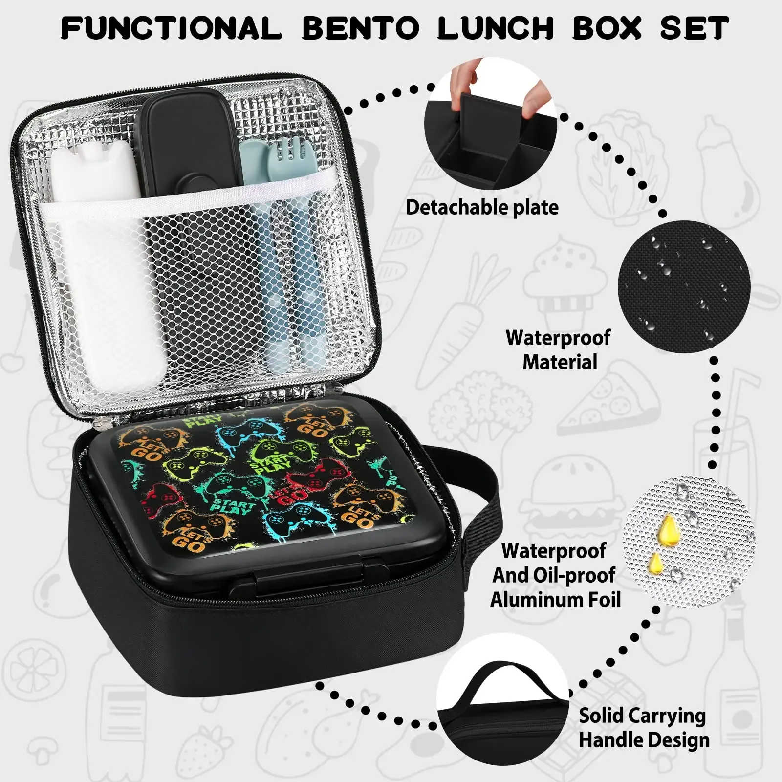 Boîte à déjeuner Bento pour enfants avec pot isotherme sous vide 8 oz, sac isotherme, pack réfrigérant, fourchette et cuillère pliables, étanche 2