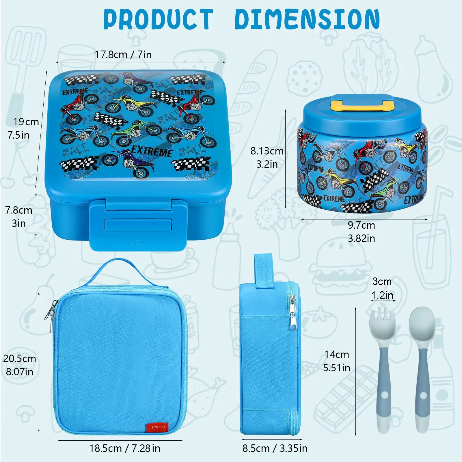 Boîte à déjeuner Bento pour enfants avec pot isotherme sous vide 8 oz, sac isotherme, pack réfrigérant, fourchette et cuillère pliables, étanche 4