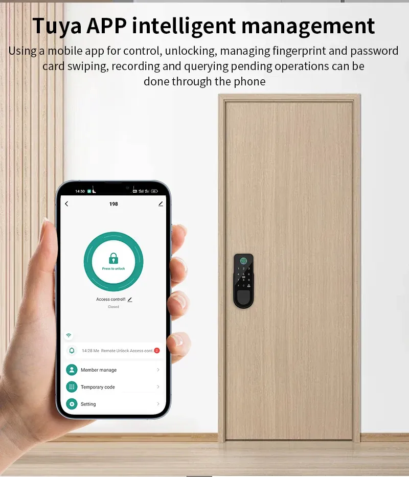 Serrure intelligente installée sur une porte d'entrée