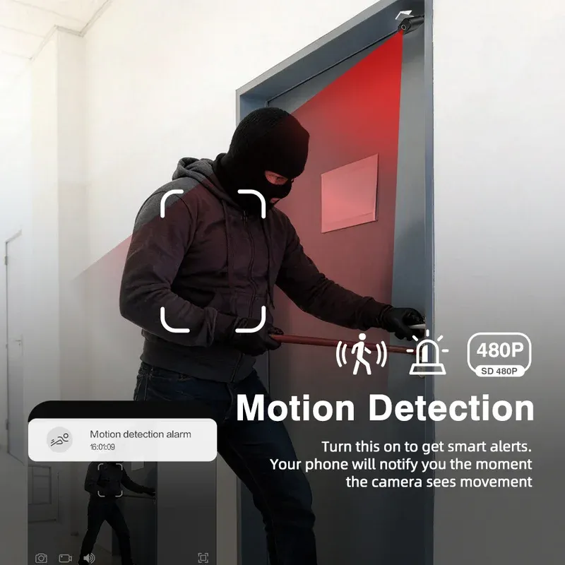 Mini caméra WiFi avec visualisation à distance sur smartphone, audio unidirectionnel et détection de mouvement 2