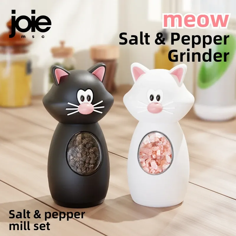 Ensemble de moulins à épices Shaker Joie avec noyau en céramique Meow, moulins à sel et à poivre manuels, mouture réglable, ustensile de cuisine - Image 1