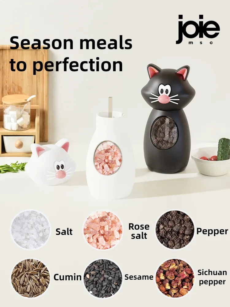 Ensemble de moulins à épices Shaker Joie avec noyau en céramique Meow, moulins à sel et à poivre manuels, mouture réglable, ustensile de cuisine 6