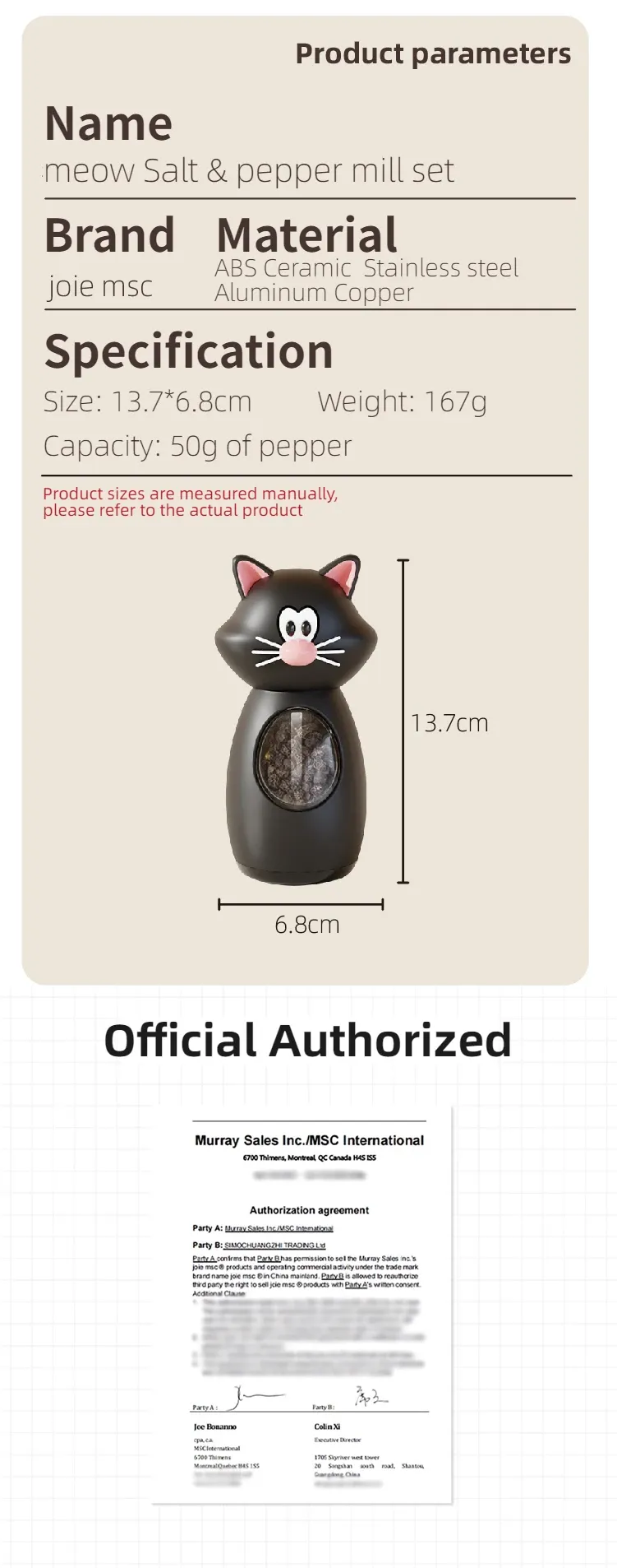 Ensemble moulin à sel et à poivre Joie Meow