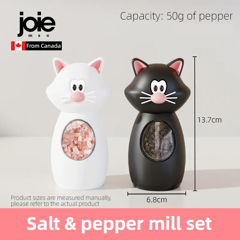 Ensemble de moulins à épices Shaker Joie avec noyau en céramique Meow, moulins à sel et à poivre manuels, mouture réglable, ustensile de cuisine 7