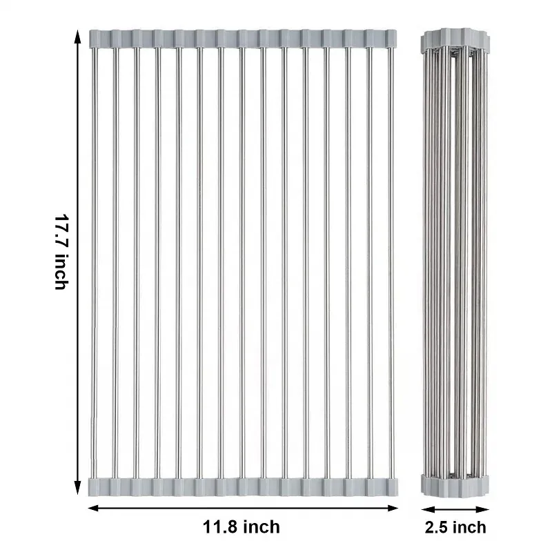 Égouttoir à vaisselle en acier inoxydable, pliable et enroulable, pour le séchage et le rangement des ustensiles de cuisine 6