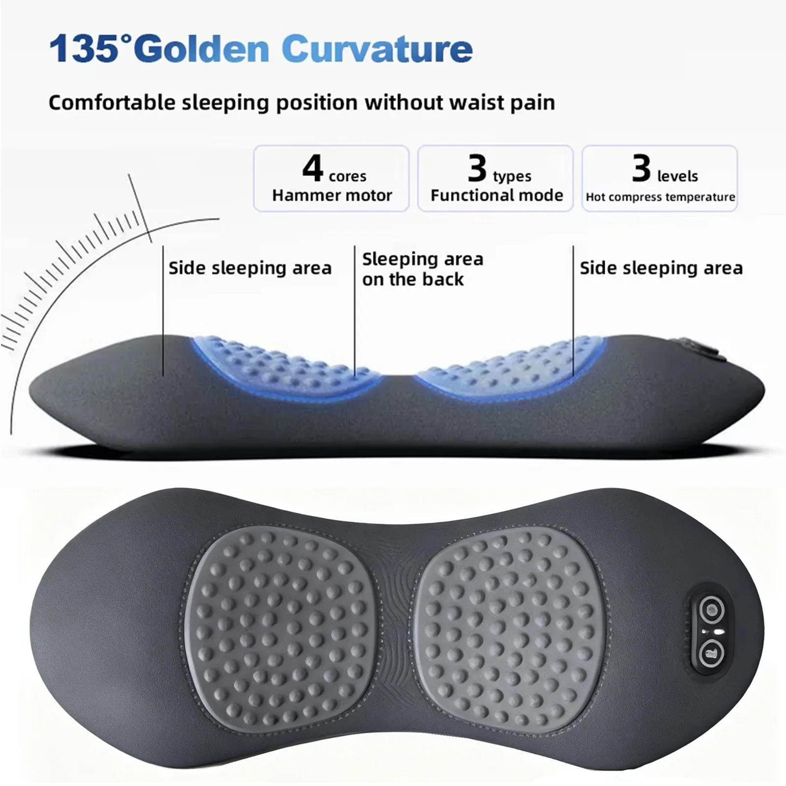 Masseur de dos 3 en 1 avec coussin de relaxation Shiatsu, pétrissage profond, portable, pour épaules et bas du dos 4