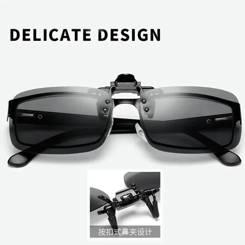 Lunettes de soleil polarisées à verres gris avec clip rabattable, protection UV 380, pour la conduite et la pêche 4
