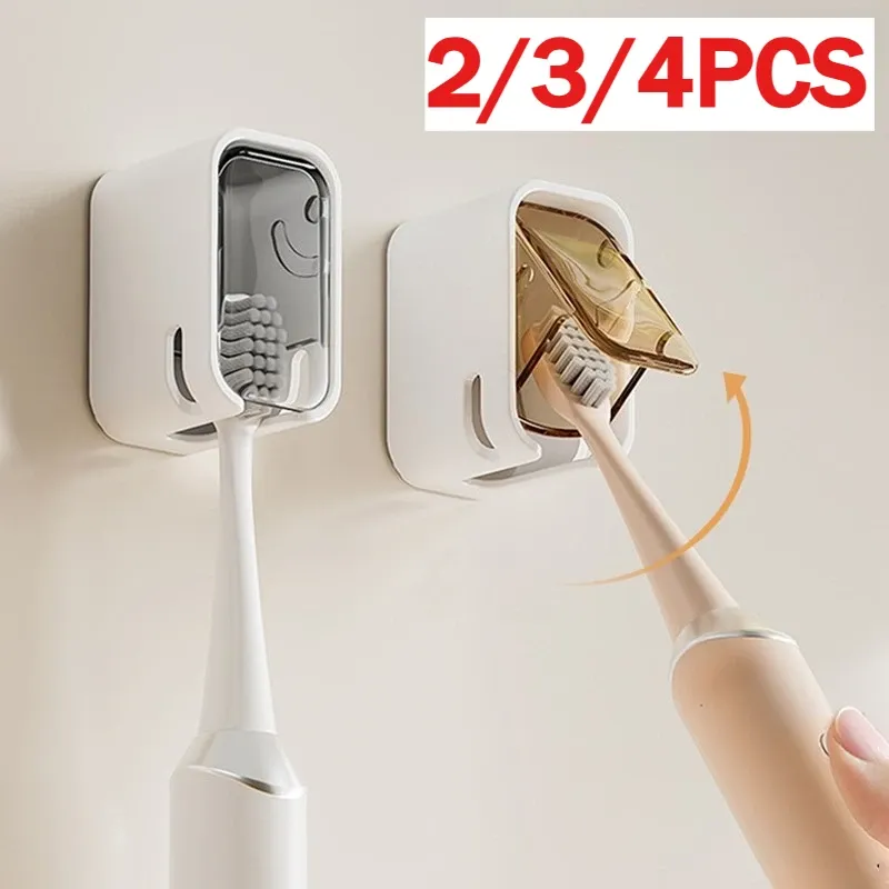 Support mural pour brosses à dents, sans perçage, anti-poussière, lot de 2, 3 ou 4 pièces