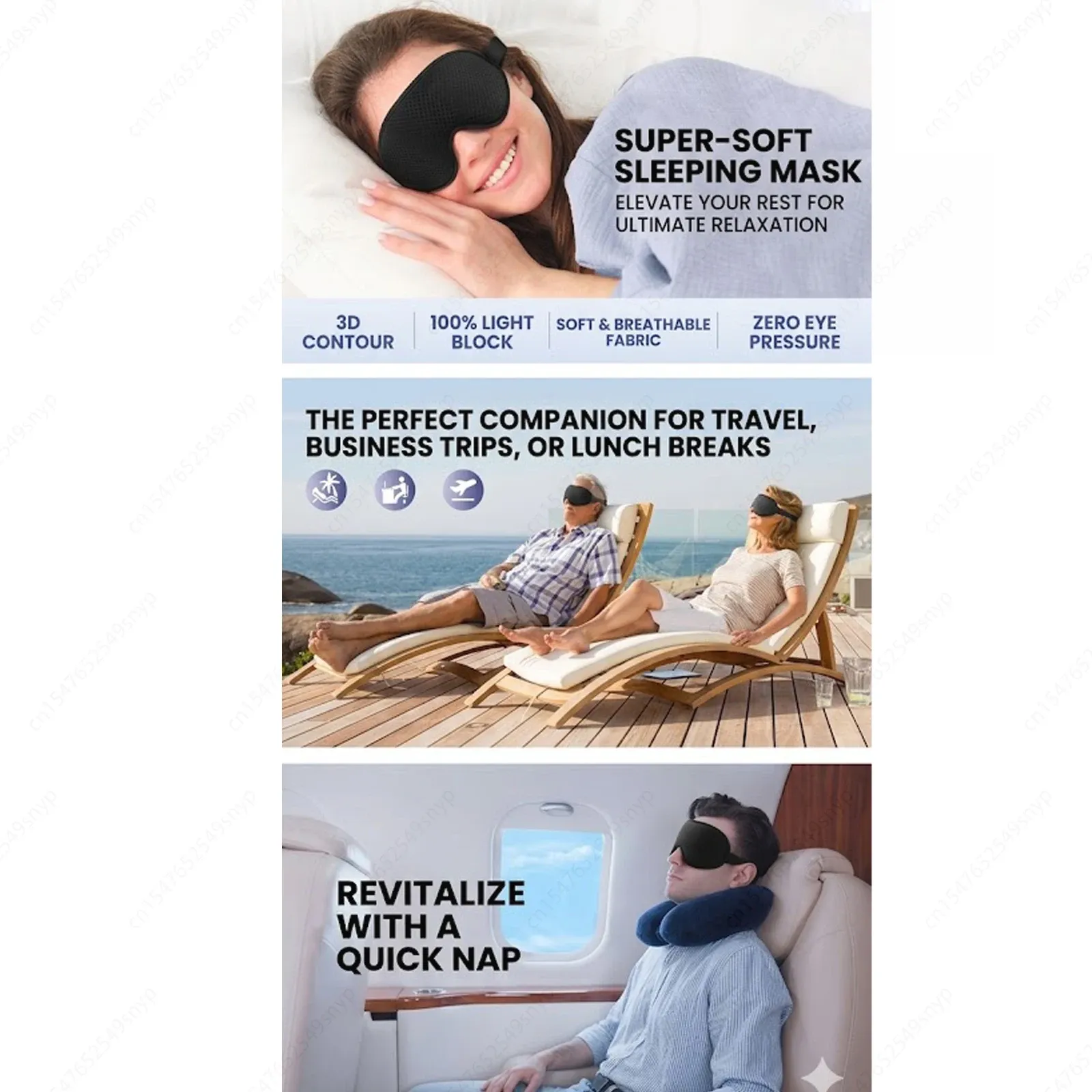 Masque de sommeil 3D occultant, respirant et réglable 6