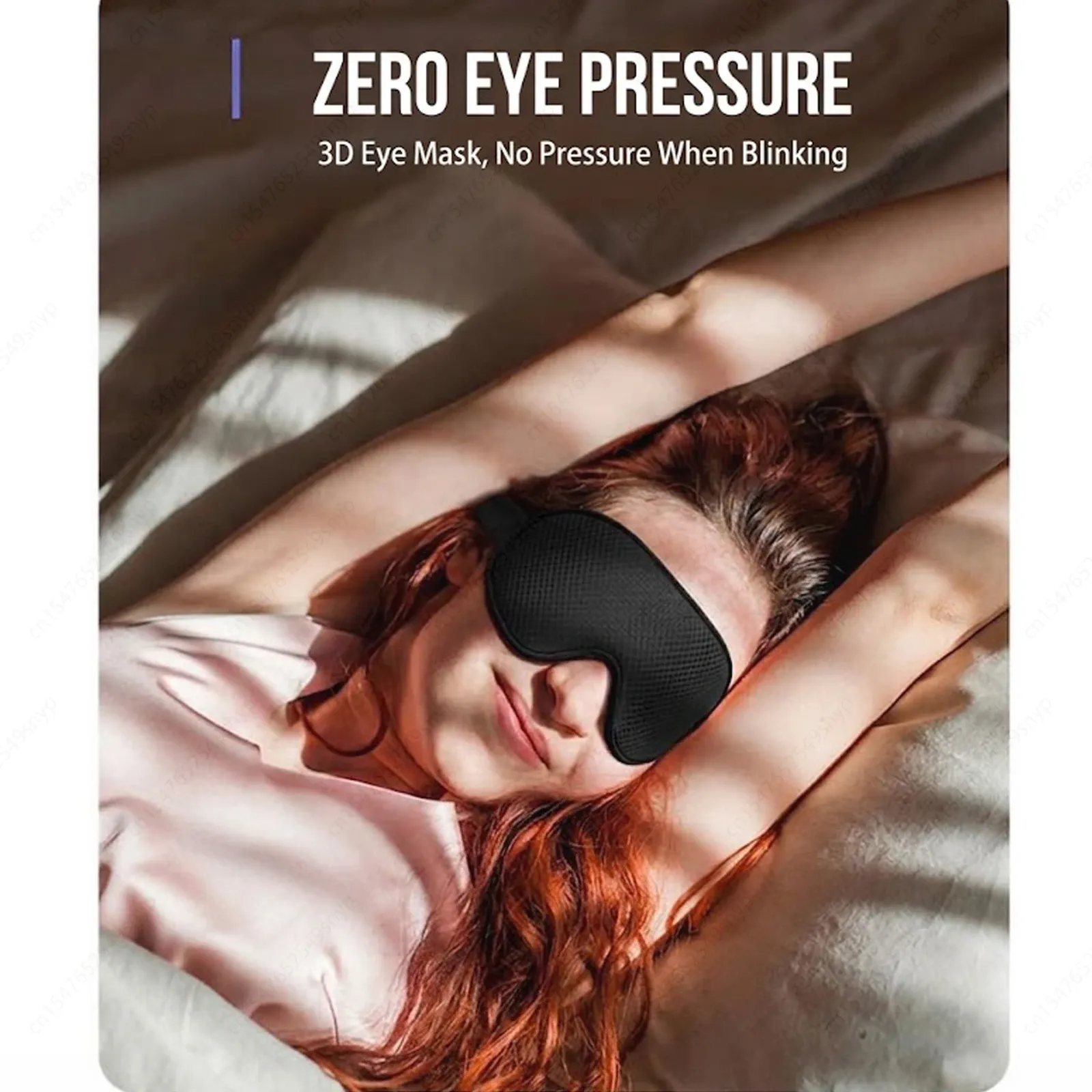 Masque de sommeil porté dans une chambre apaisante