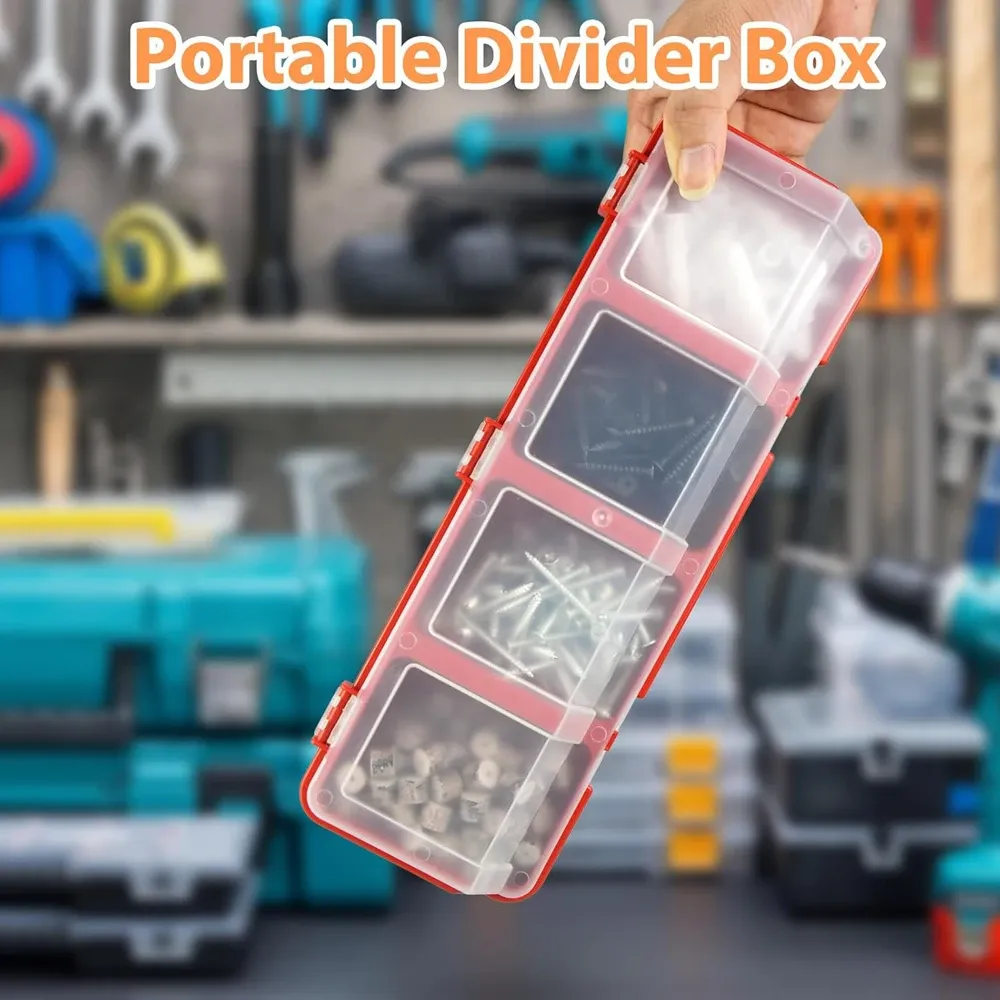Boîte de rangement portable en plastique à 4 compartiments avec couvercle, pour vis, outils et petites pièces 3