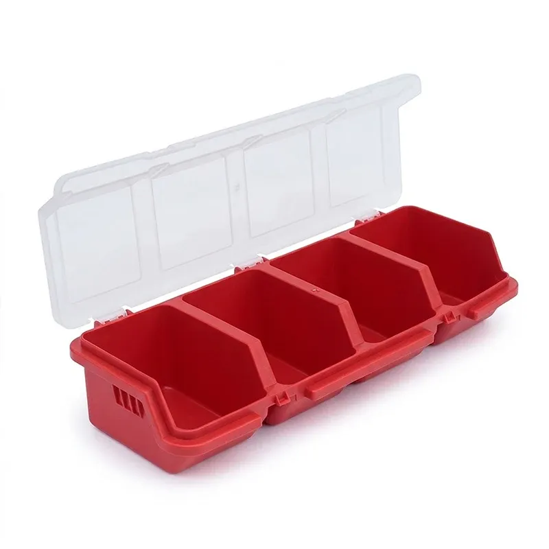 Boîte de rangement portable en plastique à 4 compartiments avec couvercle, pour vis, outils et petites pièces 7