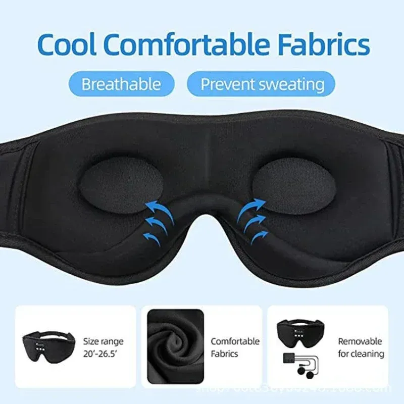 Masque pour les yeux 3D avec écouteurs de sommeil Bluetooth, haut-parleurs HD intégrés et fonction de lecture de musique 3