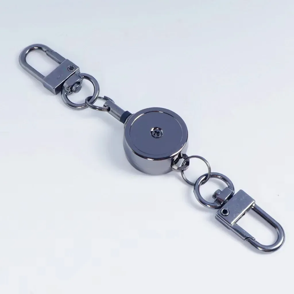 Porte-badge rétractable en métal antivol avec cordon élastique et boucle 8